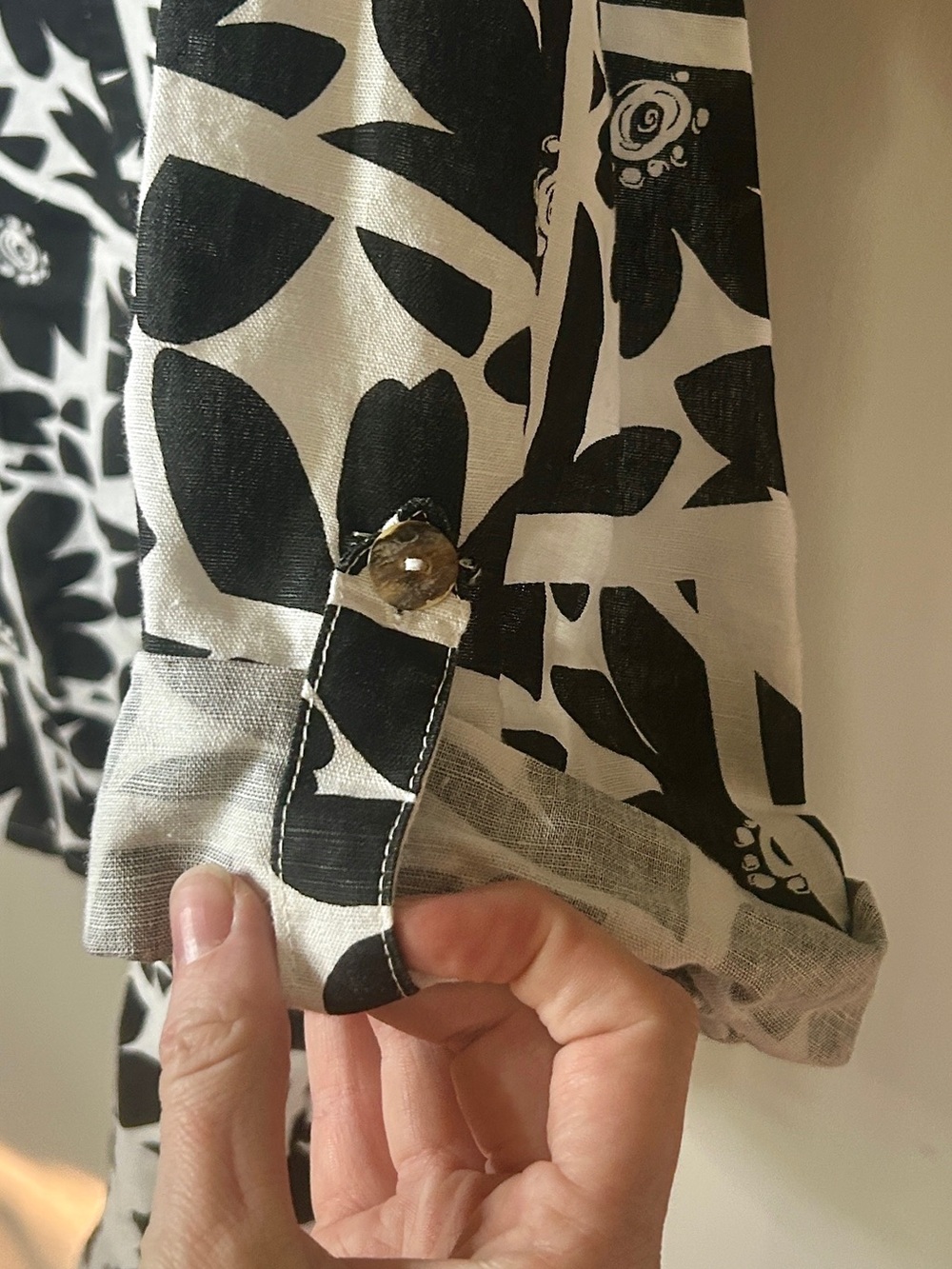 Vintage Hot Cotton Linen Geo Floral Tunic Lagenlook Art Wear USA Black White 1X - Picture 9 of 16